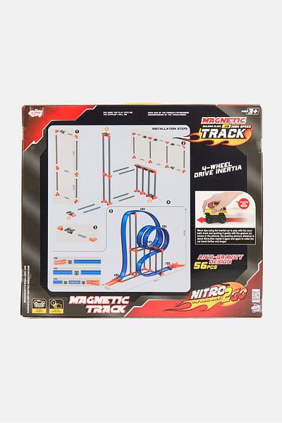 New Boy 56 Pieces Nitro2Go Magnetic Track High-Speed Racing Set, Blue