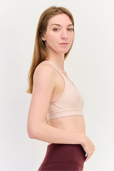 Reebok Women Brand Logo Lightly Padded Sports Bra, Beige