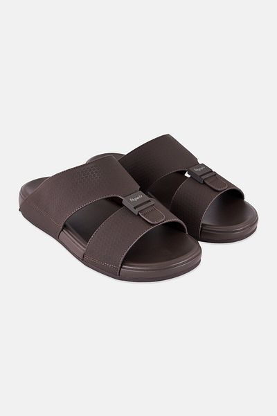 Algspar Men 2 Strap Slip On Arabic Sandals, Brown