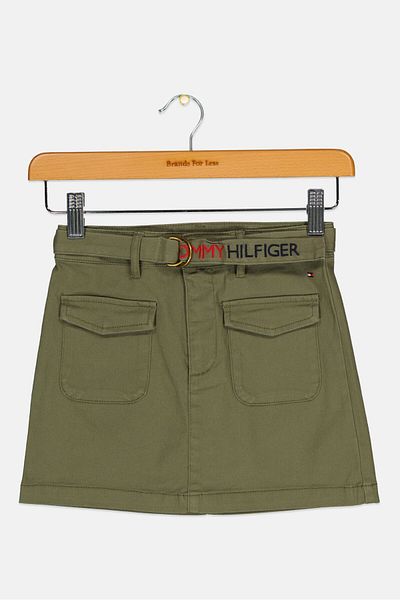 Tommy Hilfiger Kids Girl Solid Belted Mini Skirt, Olive