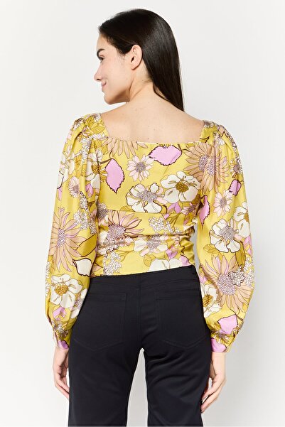 SANDRO Women Square Neck Long Sleeves Graphic Print Blouse, Multicolor