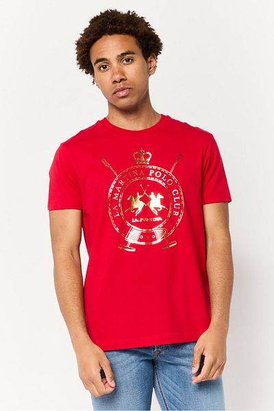 La Martina Men Crew Neck Short Sleeves Graphic Printed T-Shirt, Red