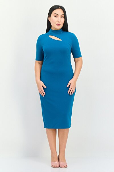 Maggy London Women Mock Neck Cut Out Detail Midi Dress, Teal