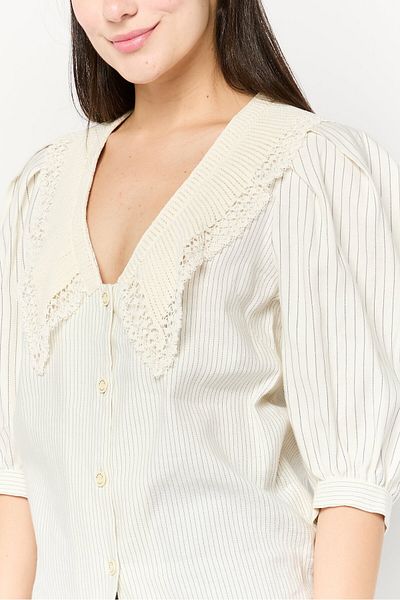 SANDRO Women V Neck Stripe Long Sleeves Shirt, Multicolor
