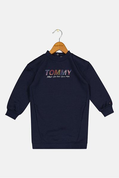 Tommy Hilfiger Toddlers Girl Brand Logo Sweat Dress, Navy