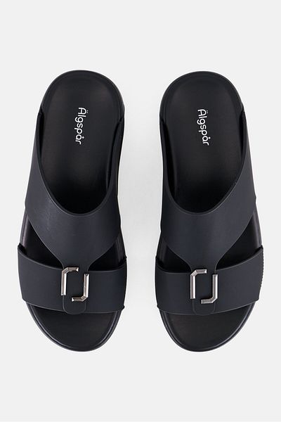 Algspar Men 2 Strap Slip On Arabic Sandals, Black