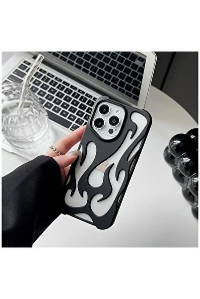 Zebana Apple iPhone 16 Pro Uyumlu Kılıf Zebana Flame Silikon Kılıf Siyah