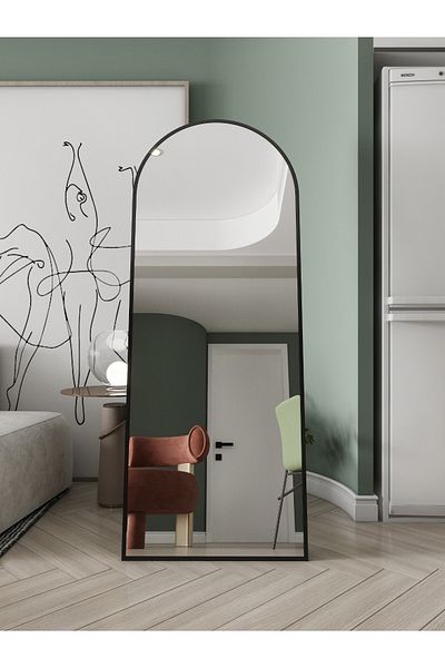 Marsah Home Semi-oval floor mirror with stand 180x60 Cm Black