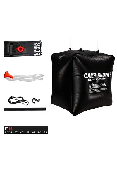 Aptel Solar camping shower, 40L, 40x40x28 cm, 70 cm hose, 2 m rope, black