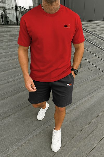 modaberry Paris Dream Maker T-Shirt Shorts - Red with Black Shorts t Shirt Bottom Top Team Printed Crew Neck