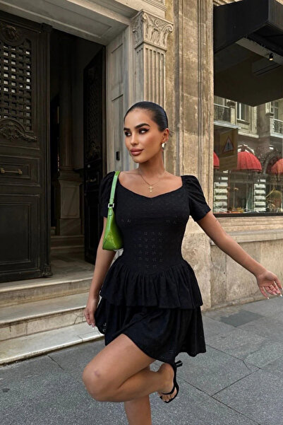 voilaromania Γυναικείο κοντό φόρεμα με βολάν σε στρώσεις, φουσκωτά μανίκια κα...