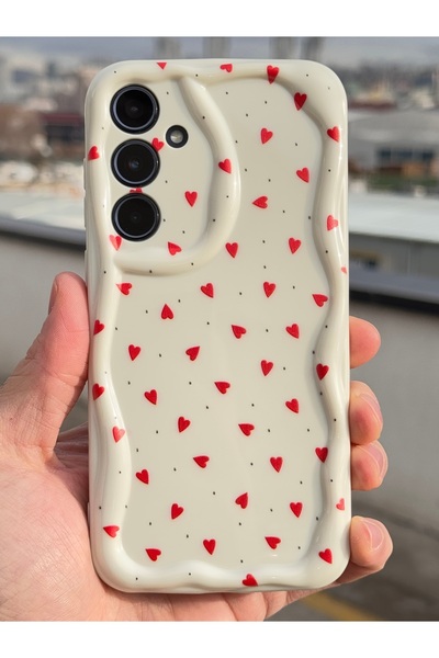 Fibaks Samsung Galaxy A26 Compatible Case Wave Edge Red Heart Pattern Silicone Cover with Camera Protection