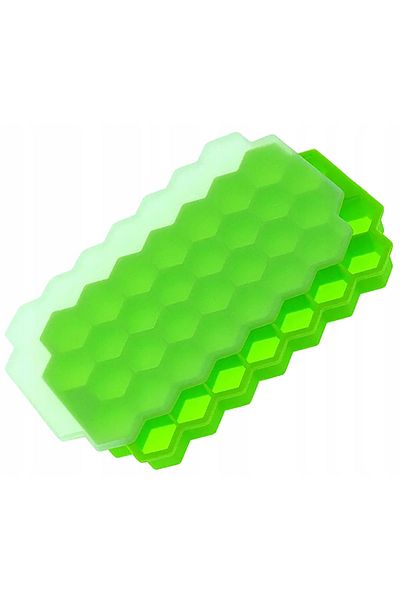 OEM Silicone and plastic ice cube tray, 37 hexagonal shapes, 20 cm x 12 x 2.5 cm, green/transparent