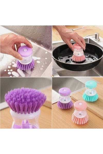Titiz Plastik Kitchen Sink Dishwashing Brush with 2 Detergent Containers Set of 2