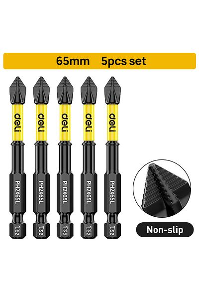 Deli 5pcs 65mm Anti-Slip and Shock-Proof Bits Screwdriver Bits High Hardness Strong Magnetic 25/50/65/70/