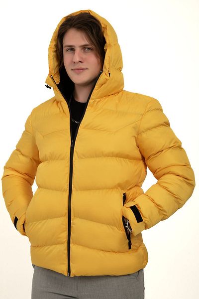 Montup Men's Yellow Waterproof Wind Resistant Fur Puffer Jacket - Hooded Coat Parka