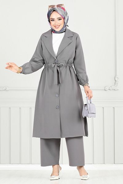 ModaMerve Double Suit with Tunnel Waist 021Mr1077-M Gray
