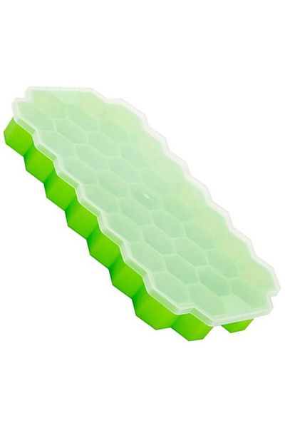 OEM Silicone and plastic ice cube tray, 37 hexagonal shapes, 20 cm x 12 x 2.5 cm, green/transparent