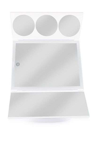 RİO BEAUTY RIO MMFS folding cosmetic mirror, LED lighting, tilt, 360°, 1x, 3x, 5x, 10x zoom, 4xAAA/USB, white
