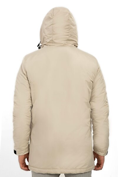 Montup Ανδρικό χειμωνιάτικο παλτό - Stone, Fleece, Γούνα, Αδιάβροχο και Αντιανεμικό, Κουκούλα