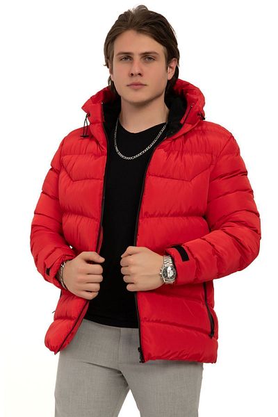 Montup Men's Red Waterproof Wind Resistant Puffer Jacket - Hooded and Furry