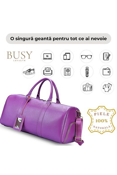 Busy Lady&Gentleman Travel bag, fitness Nomad Indigo, genuine leather, shoe compartment, unisex, large capacity, purple