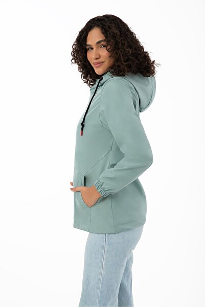 Montup Γυναικείο αδιάβροχο πράσινο μέντας αδιάβροχο με κουκούλα - με επένδυση και τσέπες