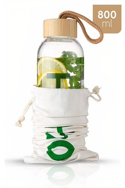 Art Bee H2O Borosilicate Glass Flask Bamboo Vacuum Lid Water Bottle Water Bottle 600 ml Detox Water Flask