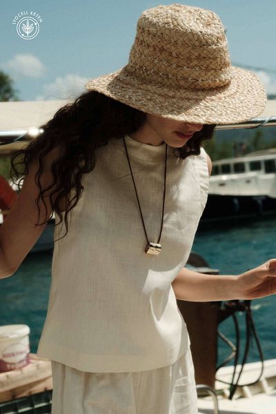 Hooopstore Αμάνικη εκρού μπλούζα Lyocell Linen