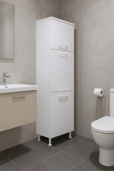 AZZURİ Furniture Çamaşır Sepetli Banyo Dolabı 2 Sepetli Çok Amaçlı Dolap Beyaz