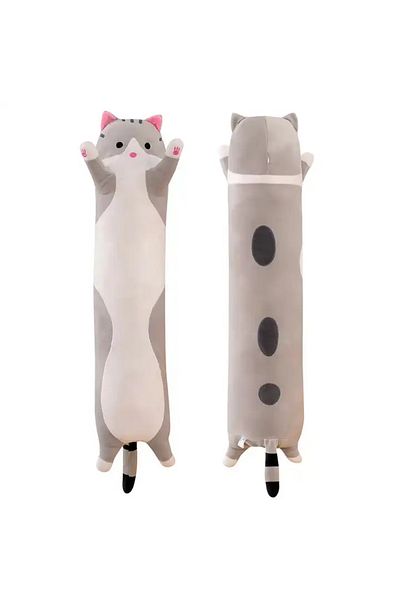 ABYZ Long plush cat toy pillow type hypoallergenic filling for children and adults 50 cm gray-white 3+