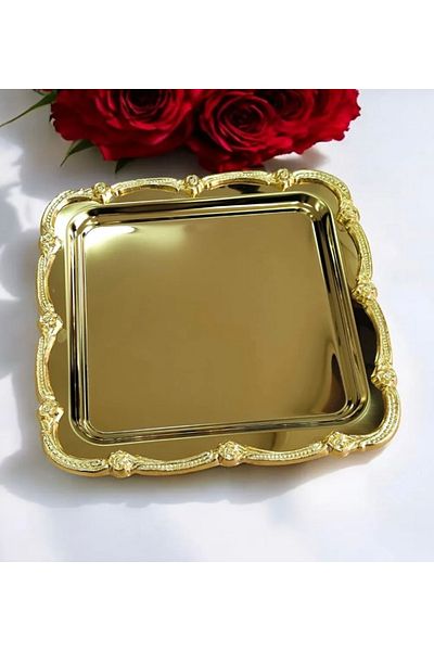Elzemm store Steel Gold Color 1 Piece Square Edge Frame Service and Presentation Tray