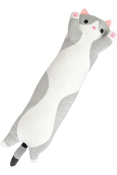 ABYZ Long plush cat toy pillow type hypoallergenic filling for children and adults 50 cm gray-white 3+