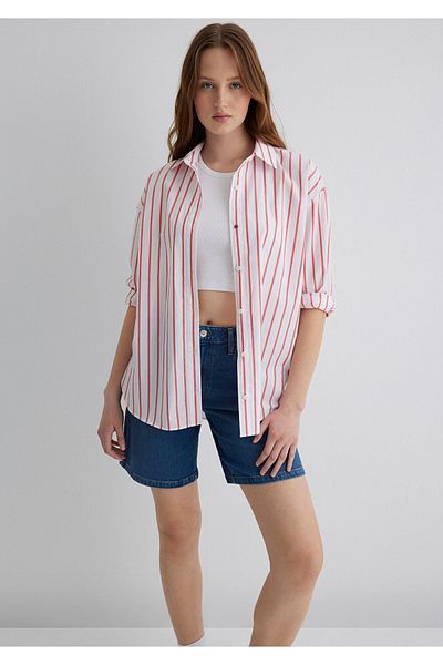 Mavi Cămașă cu dungi roșii Oversize / Wide Cut 1211116-84494