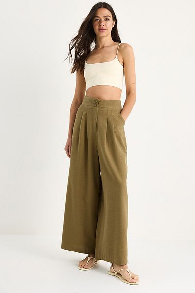Bianco Lucci Women's High Waist Pleated Detailed Pocketed Wide Leg Trousers 3266 60281060