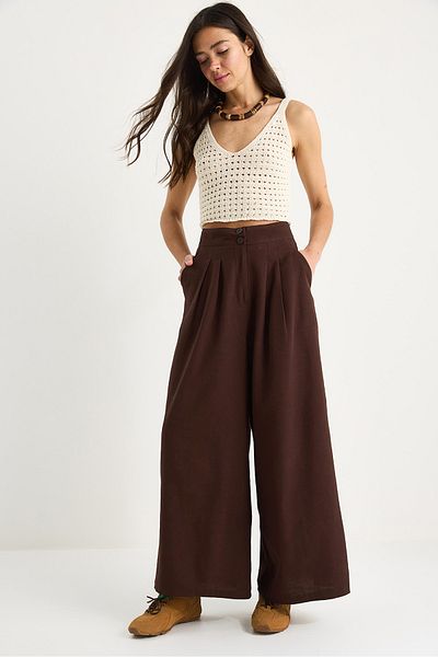 Bianco Lucci Women's High Waist Pleated Detailed Pocketed Wide Leg Trousers 3266 60281060