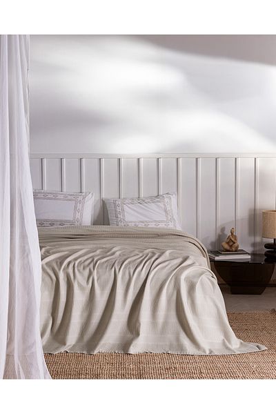 Madame Coco Mathilda Single 100% Cotton Karde Plain Pique Set - Beige