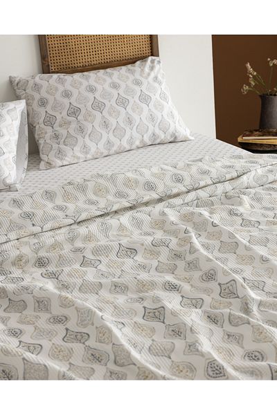 Madame Coco Verne Single 100% Cotton Karde Printed Pique Set - Gray