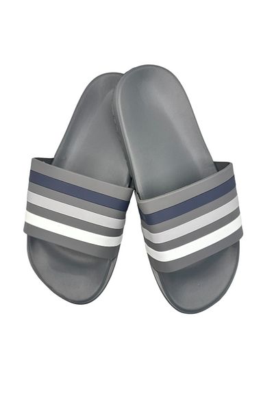 TECOS Men's Beach or Pool Slippers, ®, Grey with Stripes, Size 40, 25 Centimeters, Lightweight