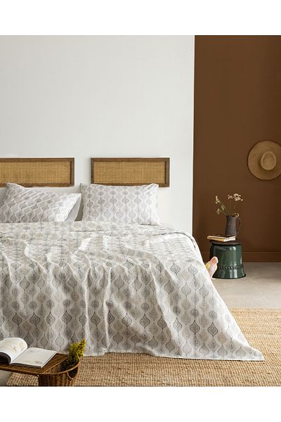 Madame Coco Verne Single 100% Cotton Karde Printed Pique Set - Gray