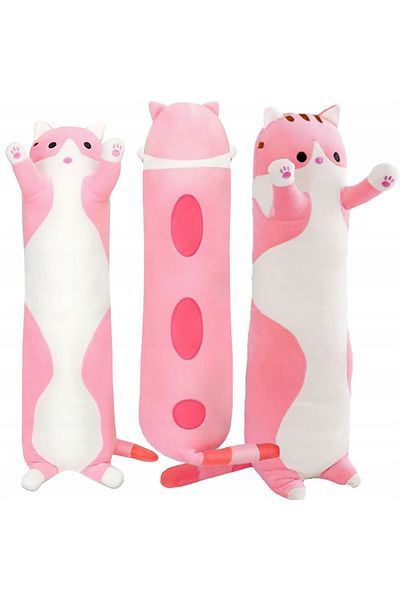 ABYZ Long plush cat toy pillow type hypoallergenic filling for children and adults 50 cm pink-white color
