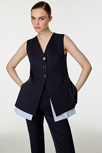NAGRADA Çizgili Garnili Yelekli Takım LACİVERT