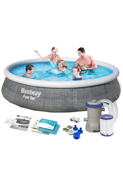 BESTWAY مجموعة حمام سباحة سريعة + مضخة فلتر 396 × 84 سم 26-57376