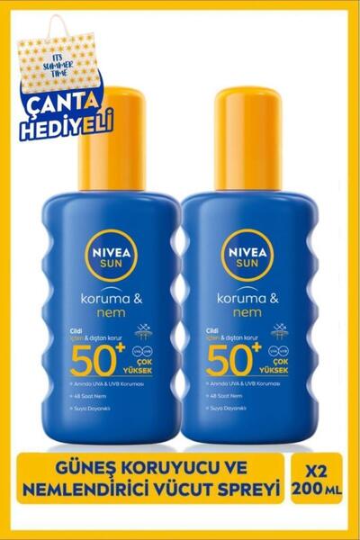 NIVEA SUN SPF50 Güneş Koruyucu Ve Nemlendirici Vücut Spreyi 200ml,X2adet, Çanta Hediye