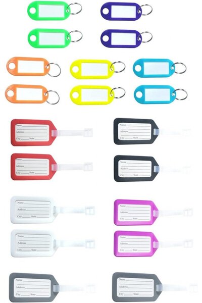 Miewaa Set de 10 brelocuri și etichete pentru bagaje Miewaa, plastic/metal, multicolor, 8,3 x 4,5 cm