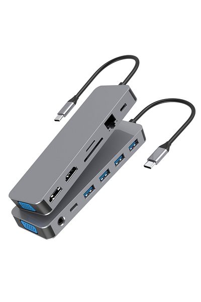 LUVLU Hub USB C 13 in 1, 2 HDMI 4K, 1 VGA, 1 PD 100W, 1 SD/TF, 1 USB-C, 3 USB 3.0, 1 USB 2.0, Gigabit Lan