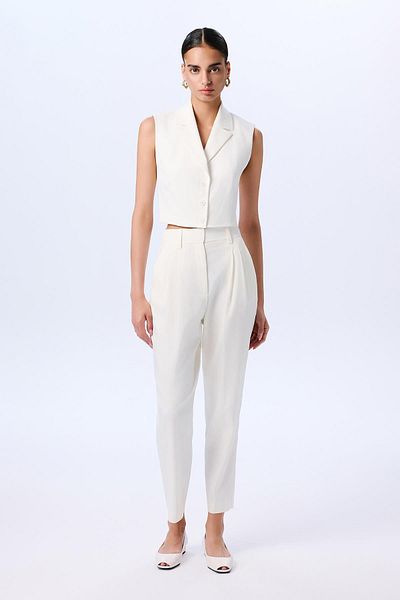 rue Double Pleat Detailed Ecru Trousers