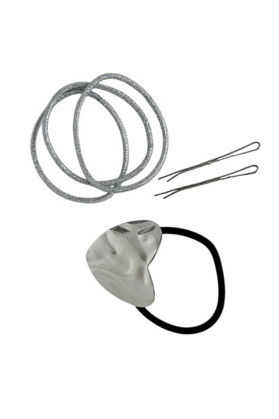 TAKIŞTIR Silver Color Metal Detailed Rubber Buckle and Wire Buckle Set