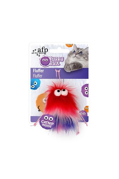All For Paws Furry Ball Fluffer Cat Toy - Red
