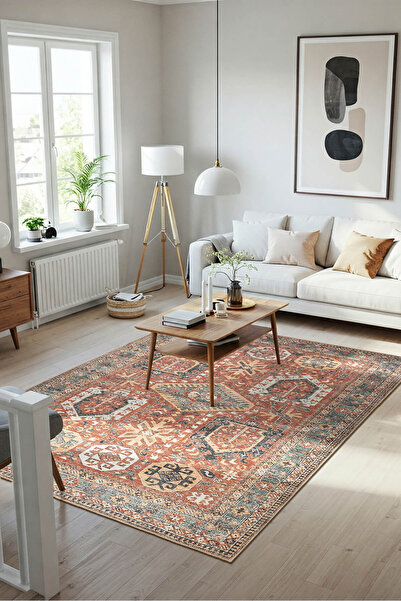 ARTLOOP Blues Eskitme Vintage Desenli Renkli Otantik Yıkanabilir Şönil Halı AL 439